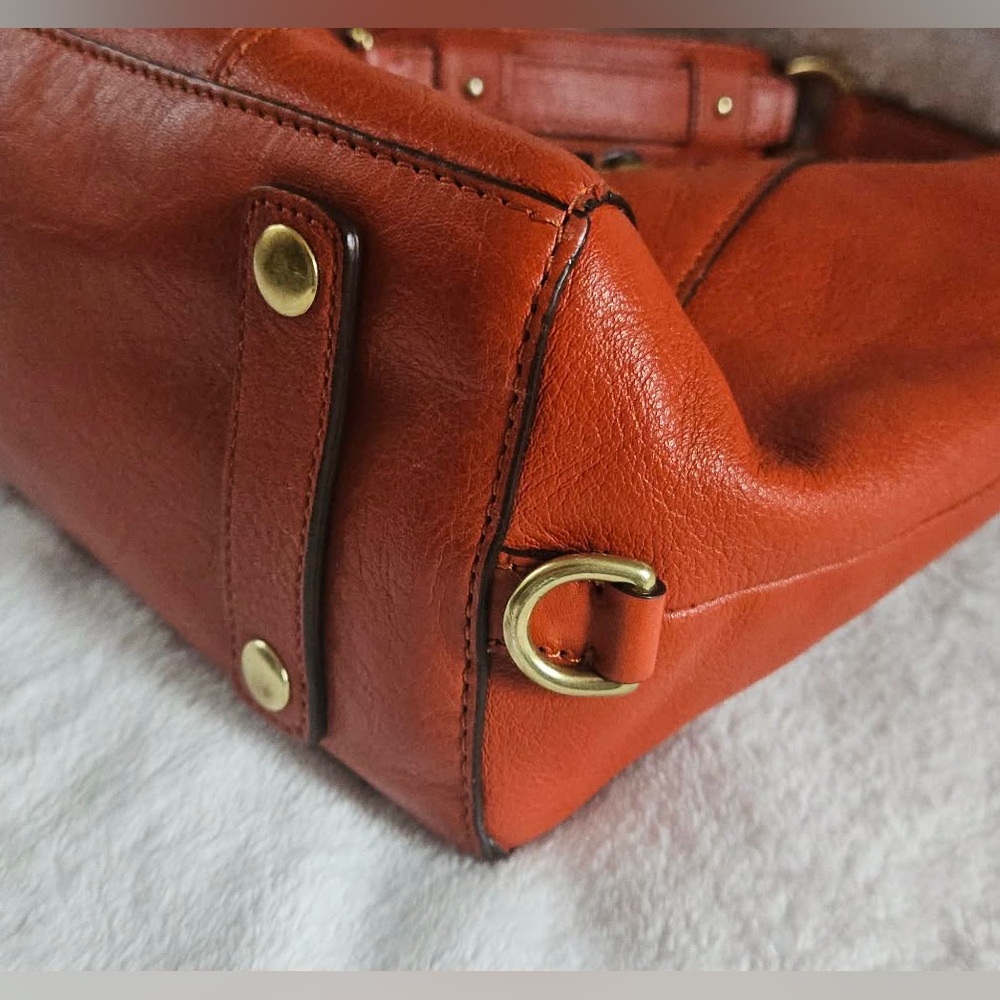 Coach Orange Coral Genuine Leather Satchel Handbag Purse G1273-F19247 12” X 7.5” - Picture 7 of 16